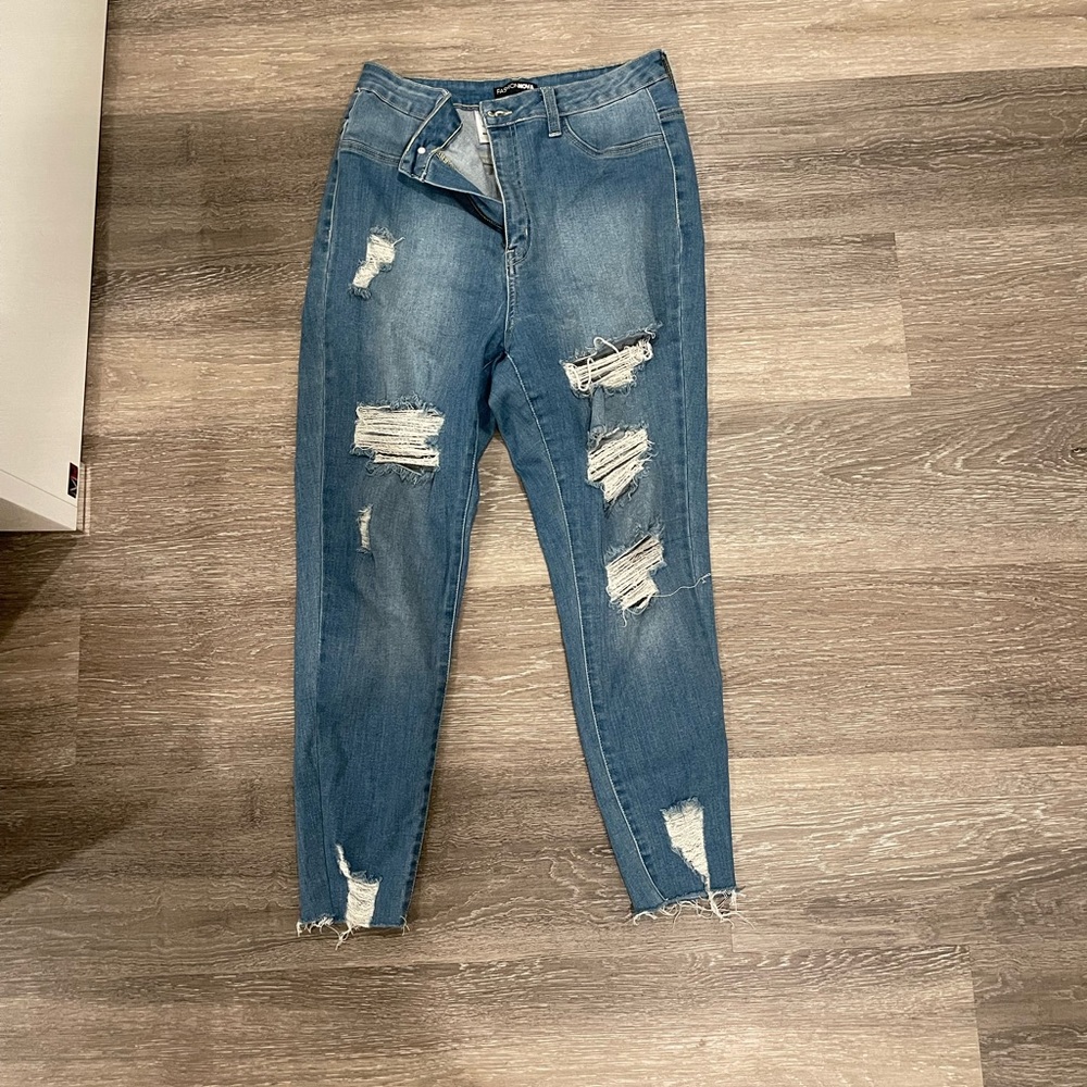 Ripped blue jeans